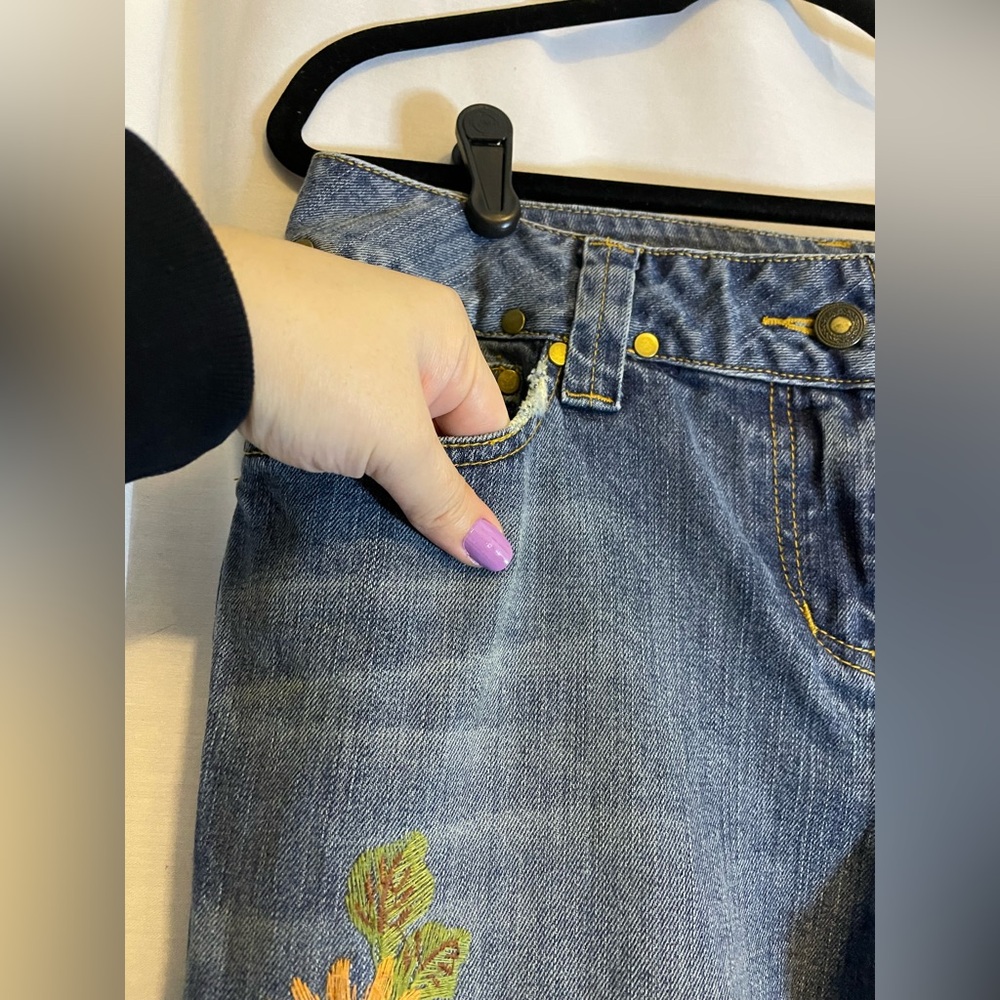 INC International Concepts Blue Studded Jeans w/ Orange White Embroidery Size 8 - Picture 5 of 12